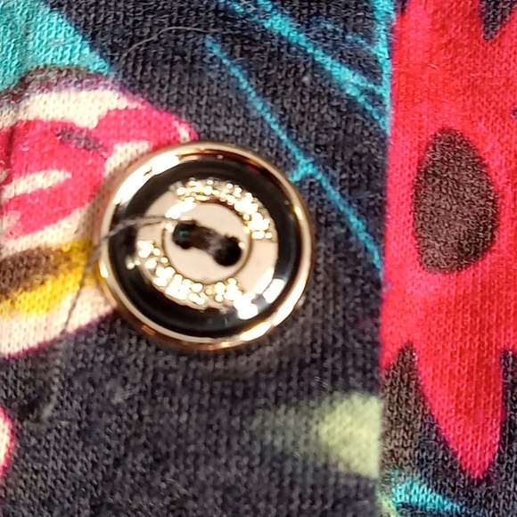 Women's Floral Print Light Jacket Size XL Black Coat w/ Gold Buttons - Picture 14 of 15